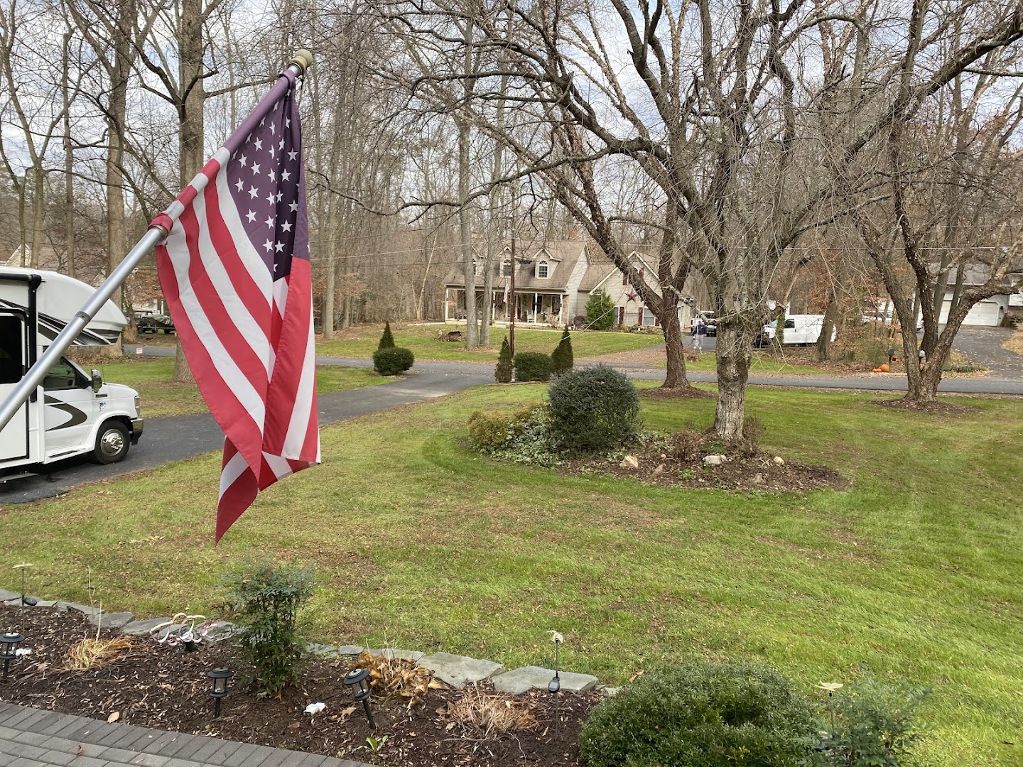 Landscaped bed with American flag, Cecil County MD
