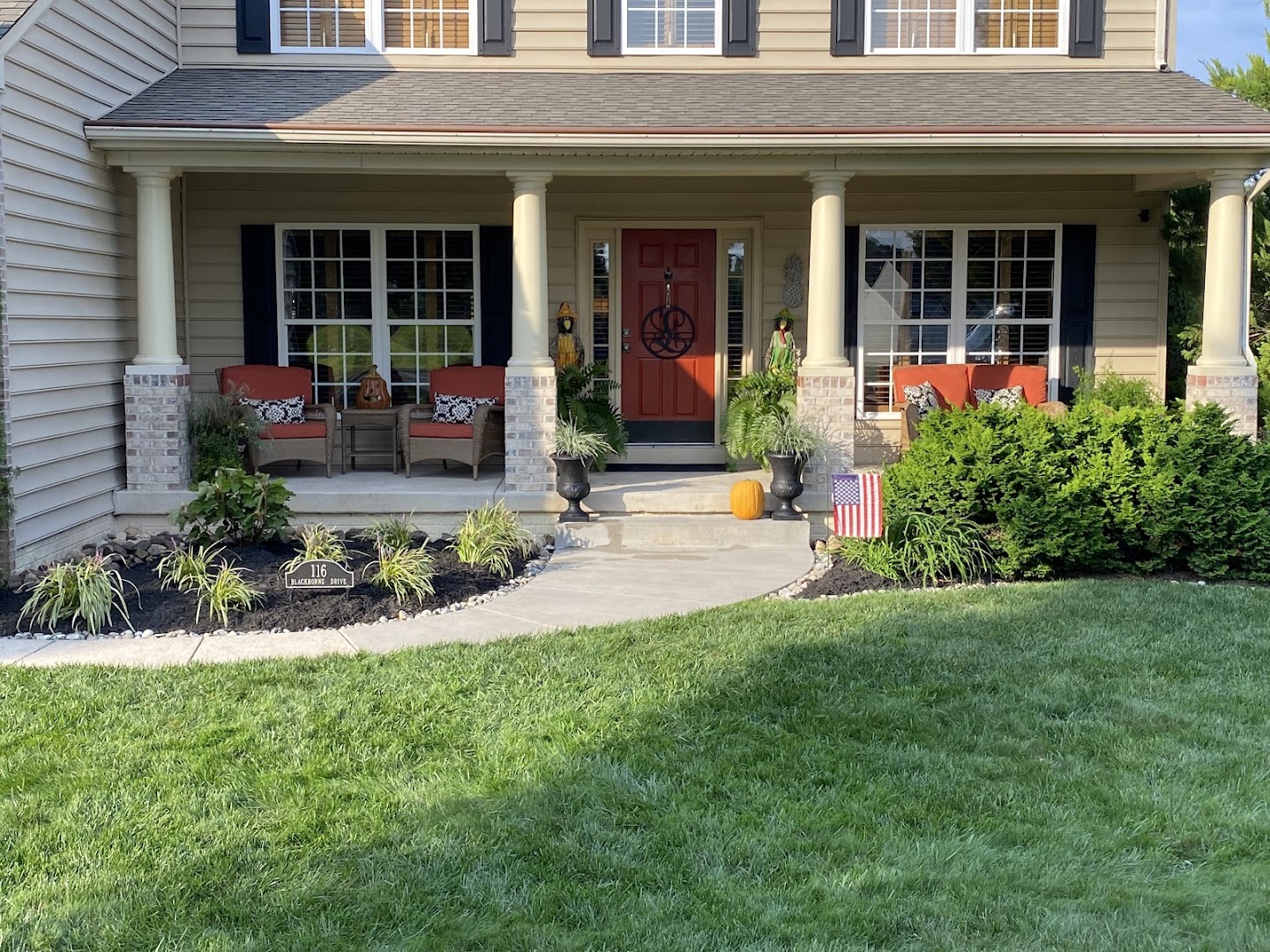 Front porch home with landscaped beds, North East MD